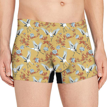 White Japanese Cranes Pattern Print Men's Boxer Briefs