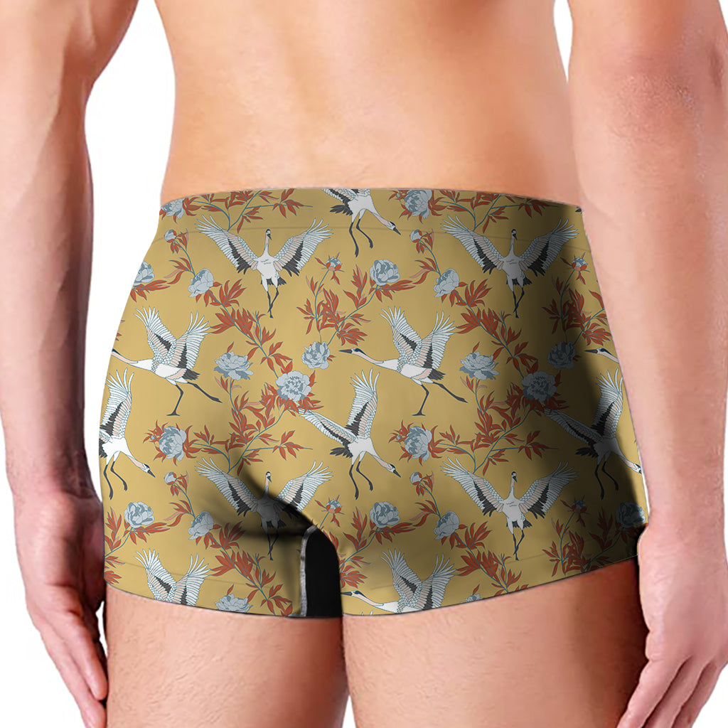 White Japanese Cranes Pattern Print Men's Boxer Briefs