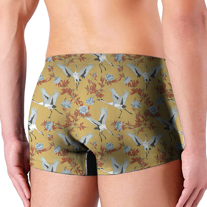 White Japanese Cranes Pattern Print Men's Boxer Briefs