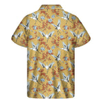 White Japanese Cranes Pattern Print Men's Short Sleeve Shirt