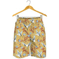 White Japanese Cranes Pattern Print Men's Shorts
