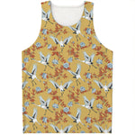 White Japanese Cranes Pattern Print Men's Tank Top