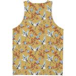 White Japanese Cranes Pattern Print Men's Tank Top