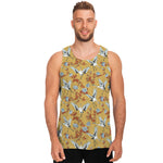 White Japanese Cranes Pattern Print Men's Tank Top