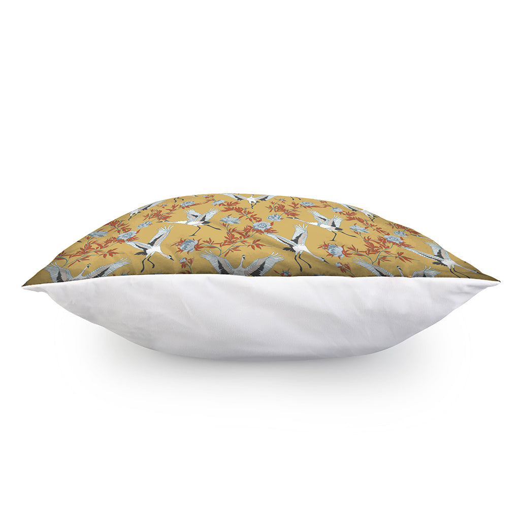 White Japanese Cranes Pattern Print Pillow Cover