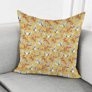 White Japanese Cranes Pattern Print Pillow Cover