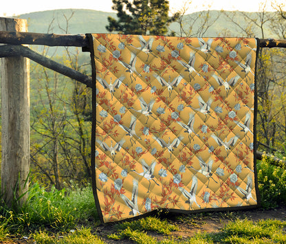 White Japanese Cranes Pattern Print Quilt