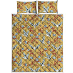 White Japanese Cranes Pattern Print Quilt Bed Set