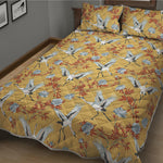 White Japanese Cranes Pattern Print Quilt Bed Set