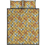 White Japanese Cranes Pattern Print Quilt Bed Set