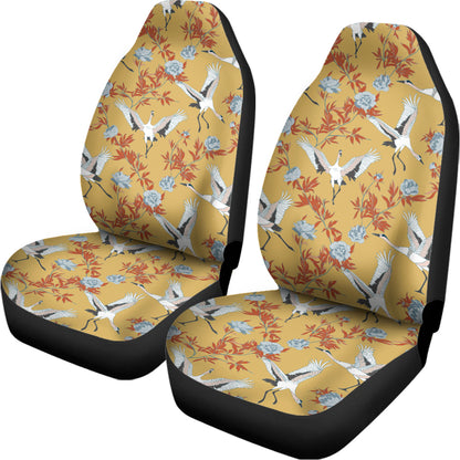 White Japanese Cranes Pattern Print Universal Fit Car Seat Covers