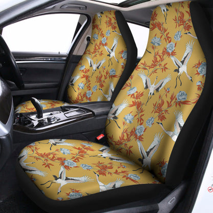 White Japanese Cranes Pattern Print Universal Fit Car Seat Covers