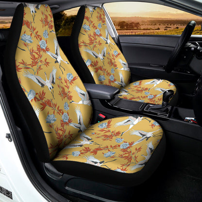 White Japanese Cranes Pattern Print Universal Fit Car Seat Covers