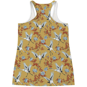 White Japanese Cranes Pattern Print Women's Racerback Tank Top