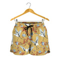 White Japanese Cranes Pattern Print Women's Shorts