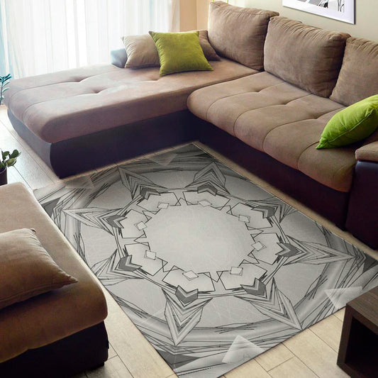 White Kaleidoscope Print Area Rug