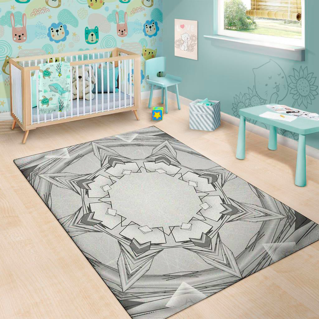 White Kaleidoscope Print Area Rug