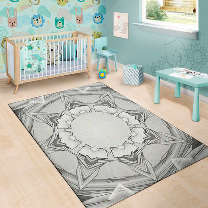 White Kaleidoscope Print Area Rug