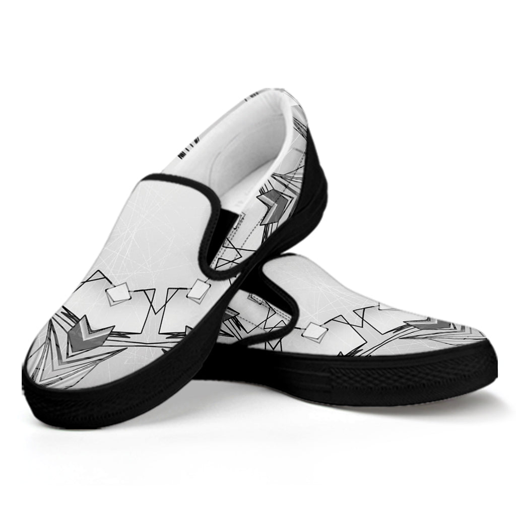 White Kaleidoscope Print Black Slip On Shoes