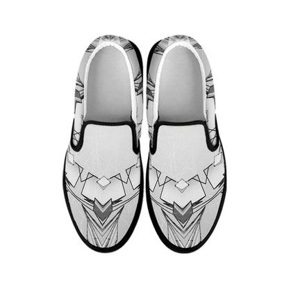 White Kaleidoscope Print Black Slip On Shoes