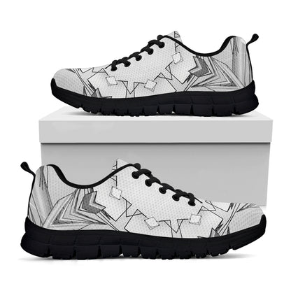White Kaleidoscope Print Black Sneakers