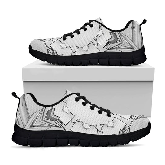 White Kaleidoscope Print Black Sneakers