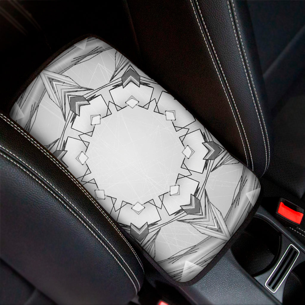 White Kaleidoscope Print Car Center Console Cover