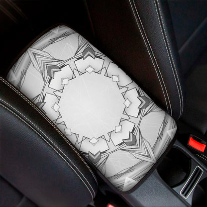 White Kaleidoscope Print Car Center Console Cover