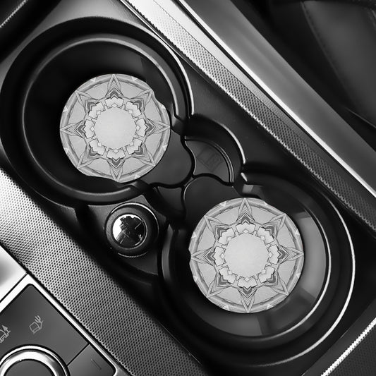 White Kaleidoscope Print Car Coasters