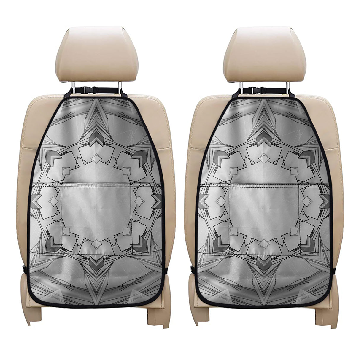 White Kaleidoscope Print Car Seat Organizers