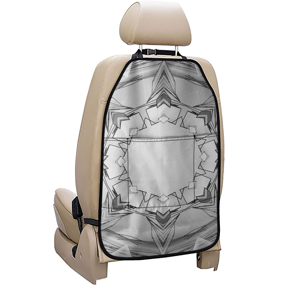 White Kaleidoscope Print Car Seat Organizers