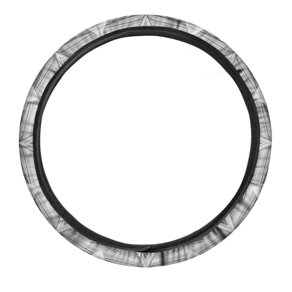 White Kaleidoscope Print Car Steering Wheel Cover
