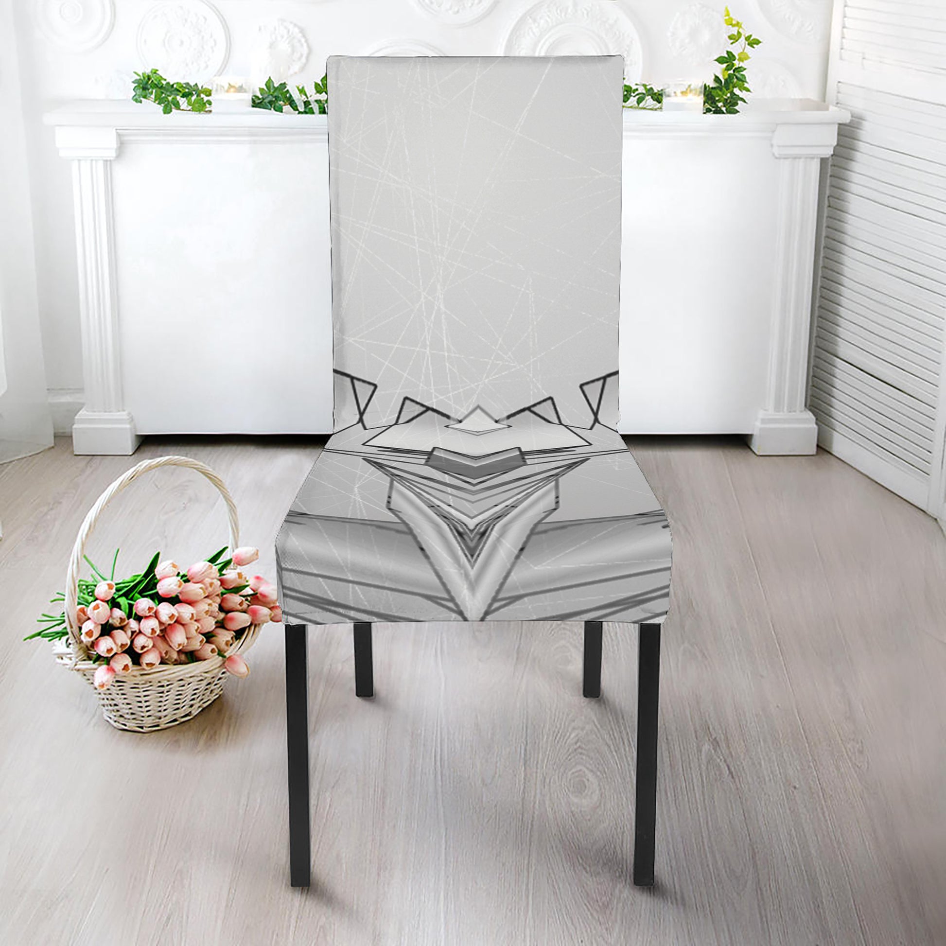 White Kaleidoscope Print Dining Chair Slipcover