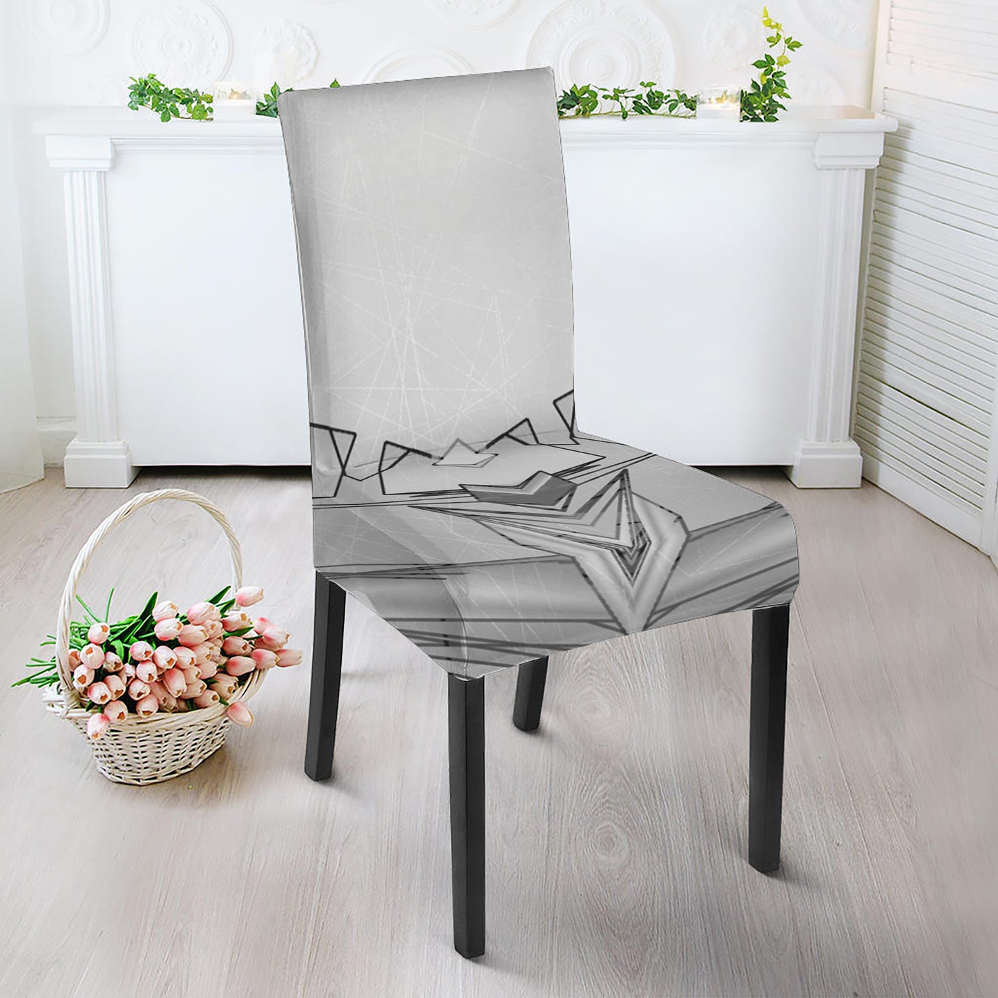 White Kaleidoscope Print Dining Chair Slipcover