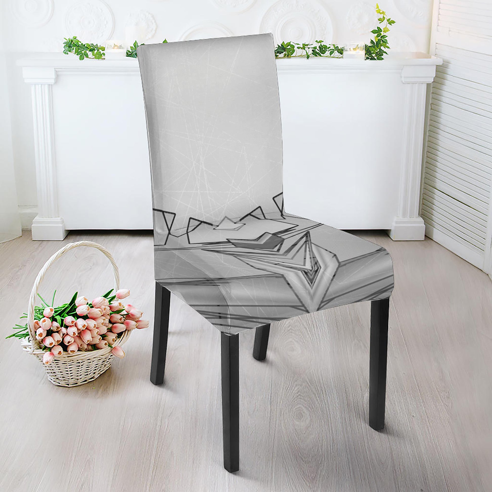 White Kaleidoscope Print Dining Chair Slipcover