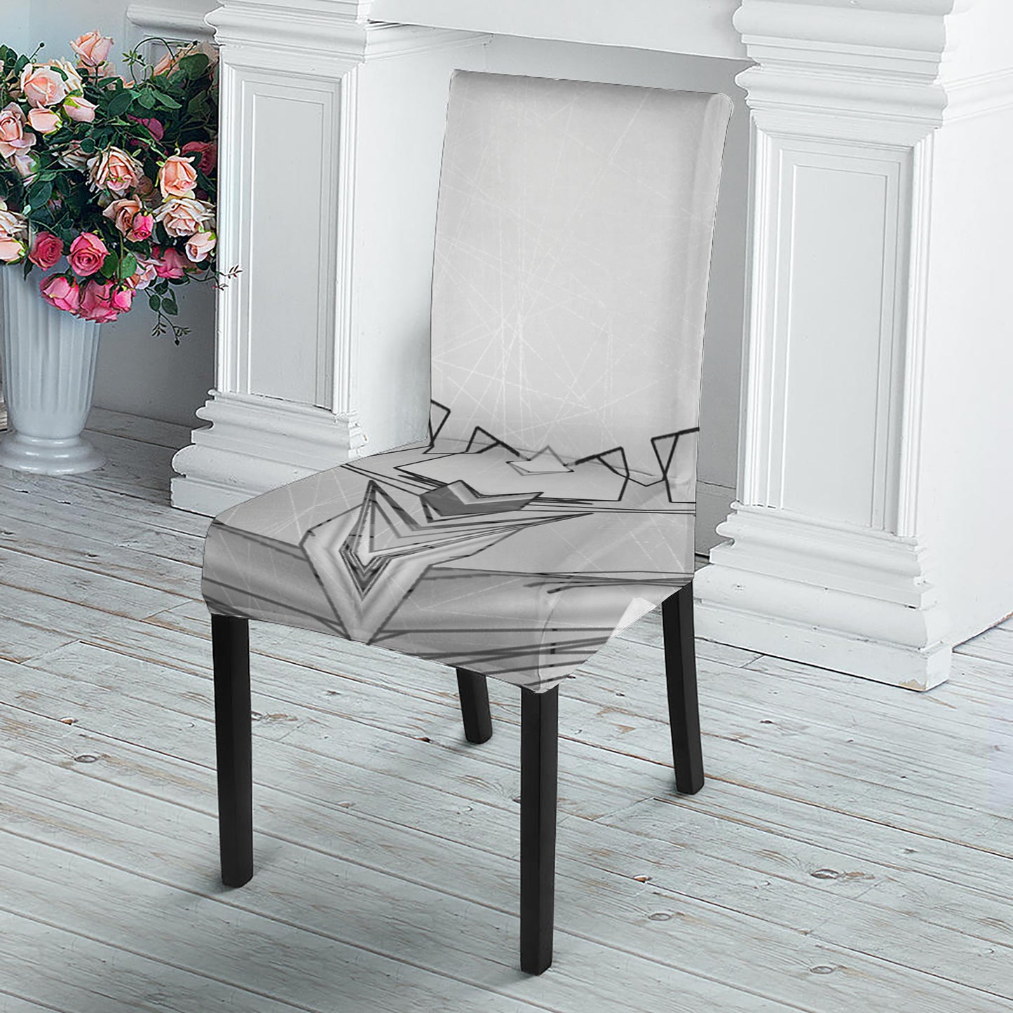 White Kaleidoscope Print Dining Chair Slipcover