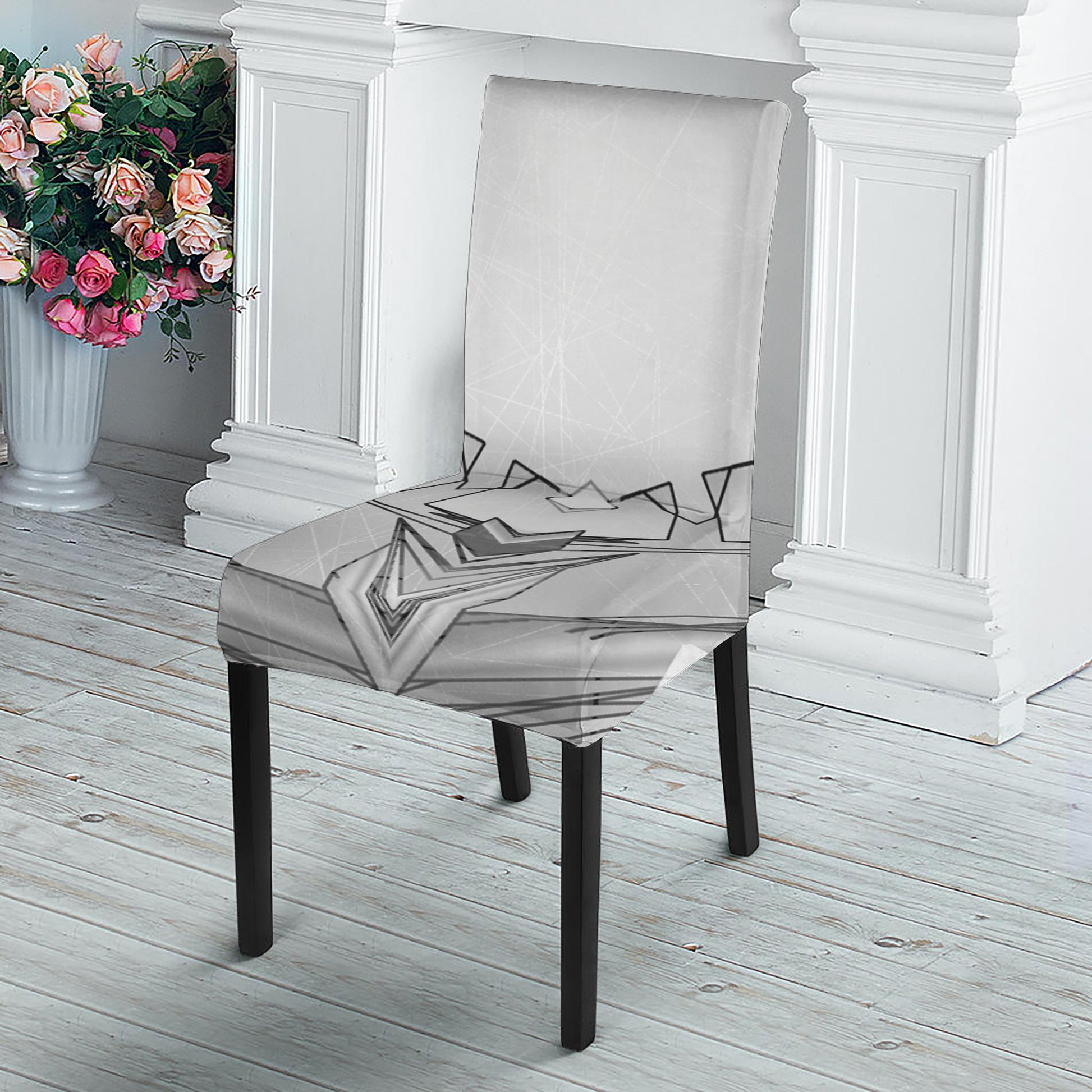 White Kaleidoscope Print Dining Chair Slipcover