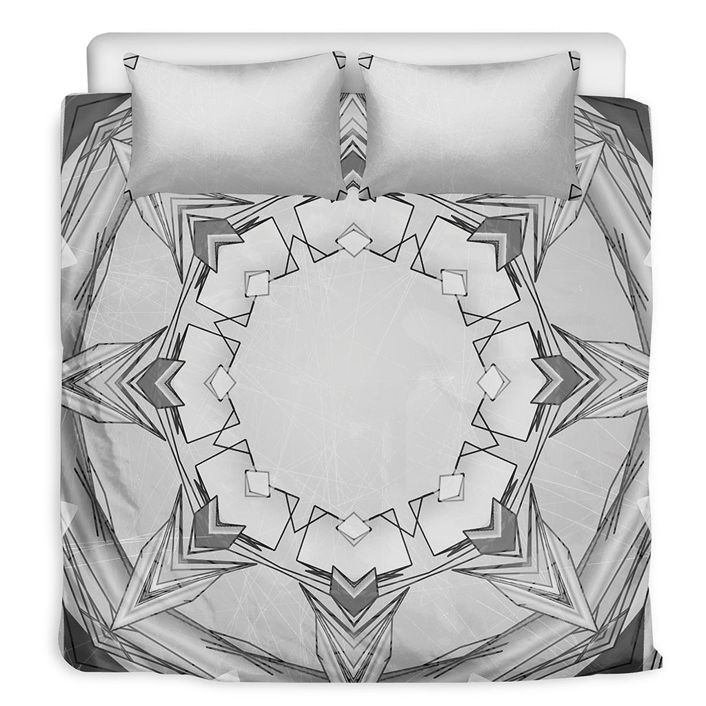 White Kaleidoscope Print Duvet Cover Bedding Set