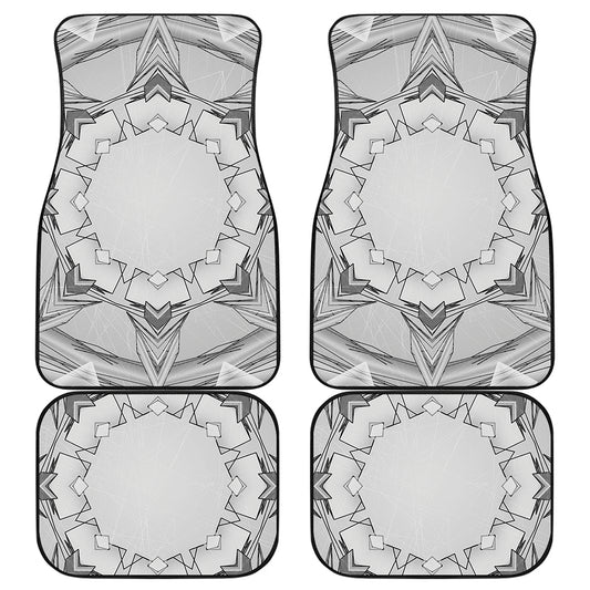 White Kaleidoscope Print Front and Back Car Floor Mats