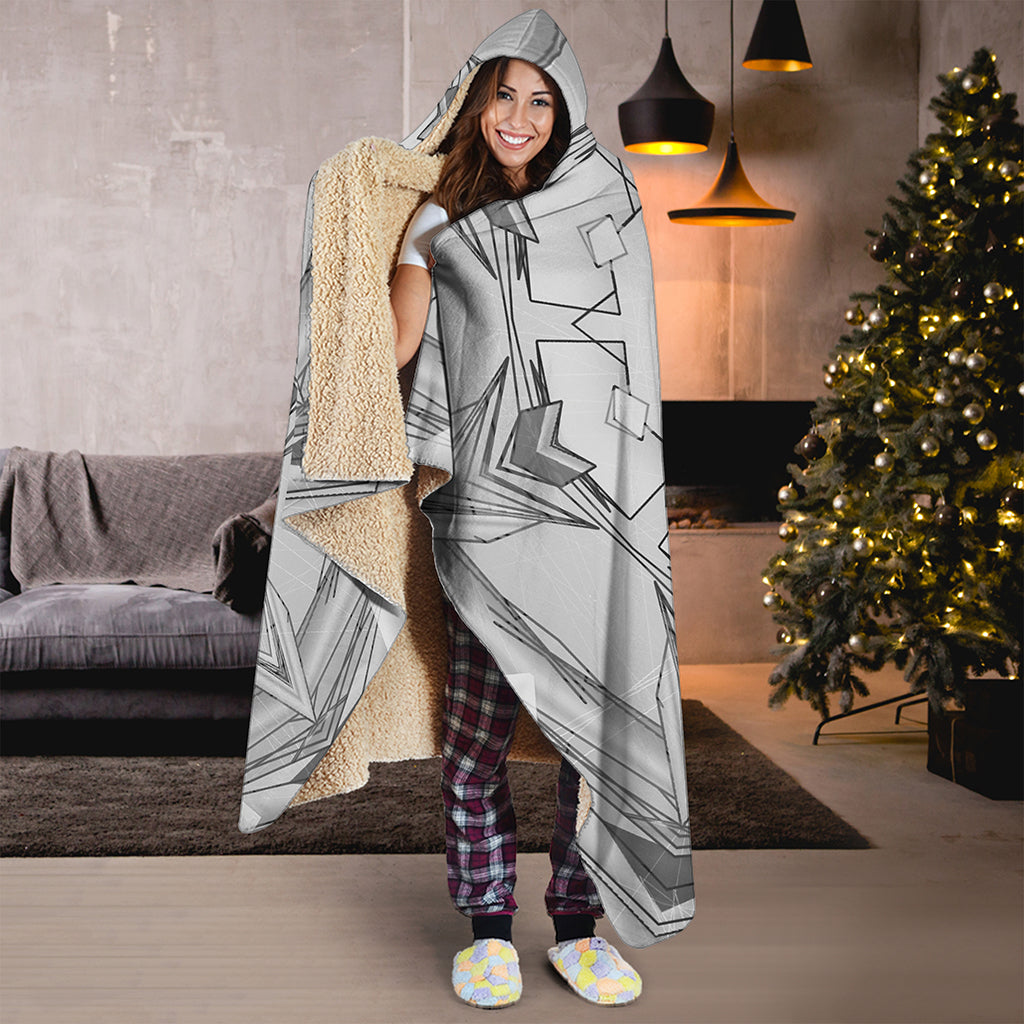 White Kaleidoscope Print Hooded Blanket