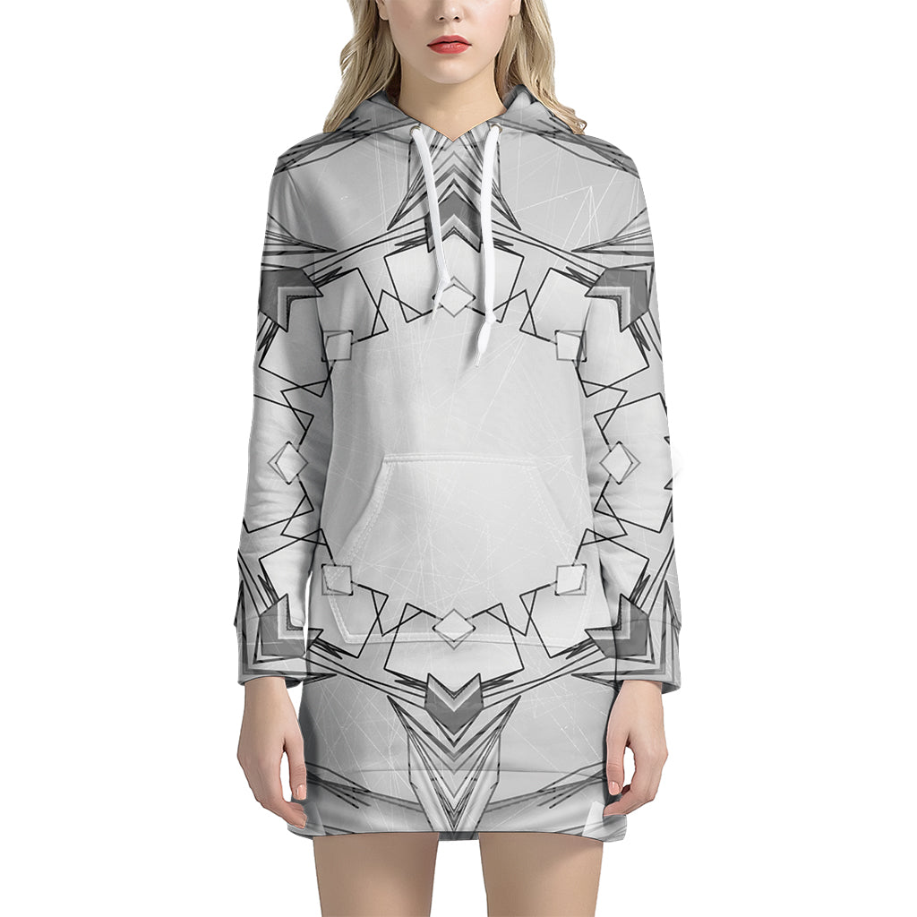 White Kaleidoscope Print Hoodie Dress