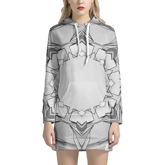 White Kaleidoscope Print Hoodie Dress