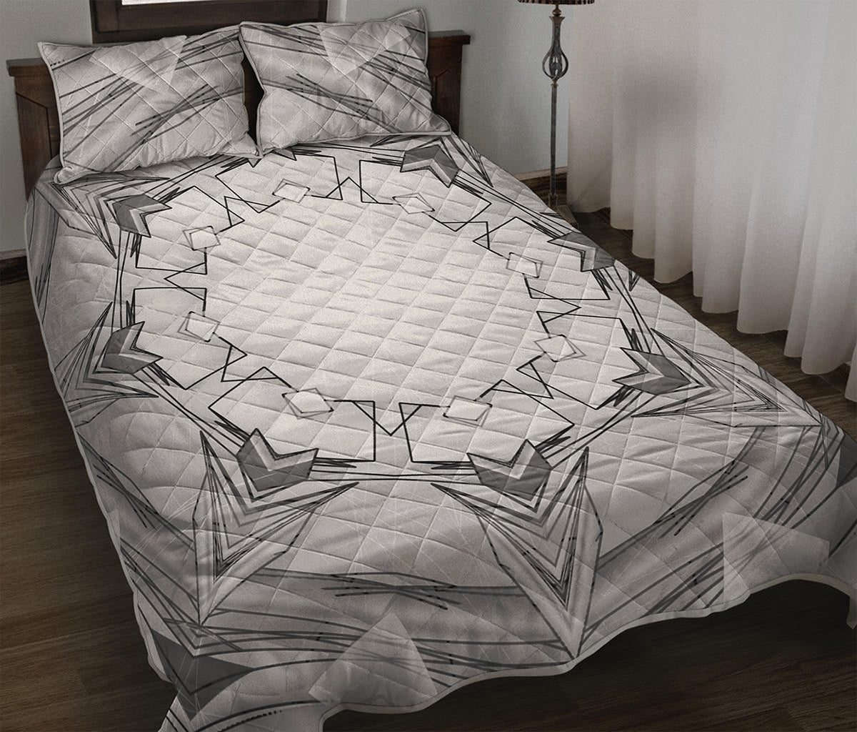 White Kaleidoscope Print Quilt Bed Set
