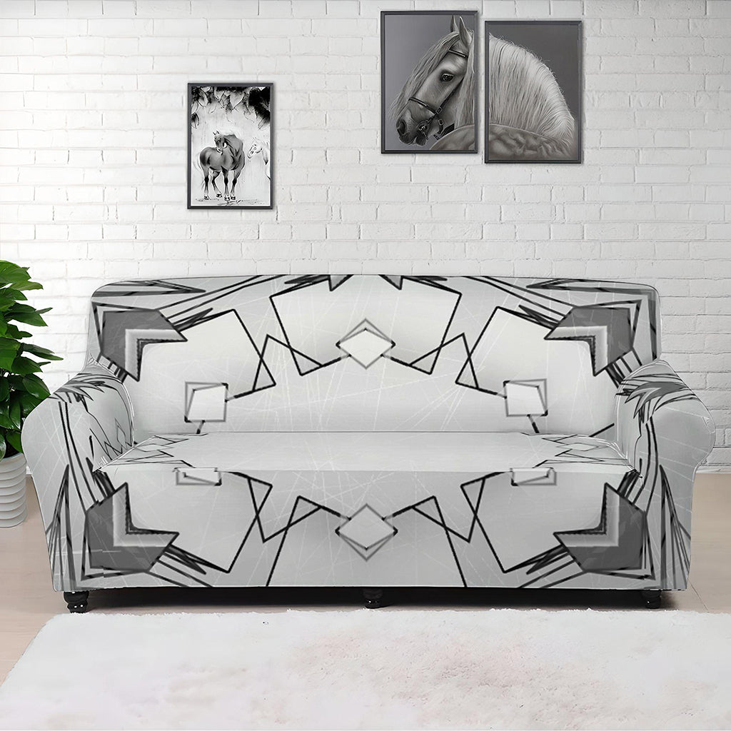 White Kaleidoscope Print Sofa Cover