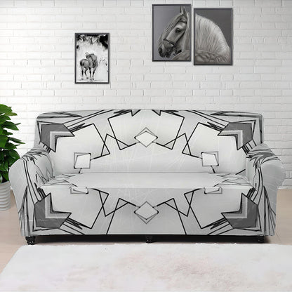 White Kaleidoscope Print Sofa Cover