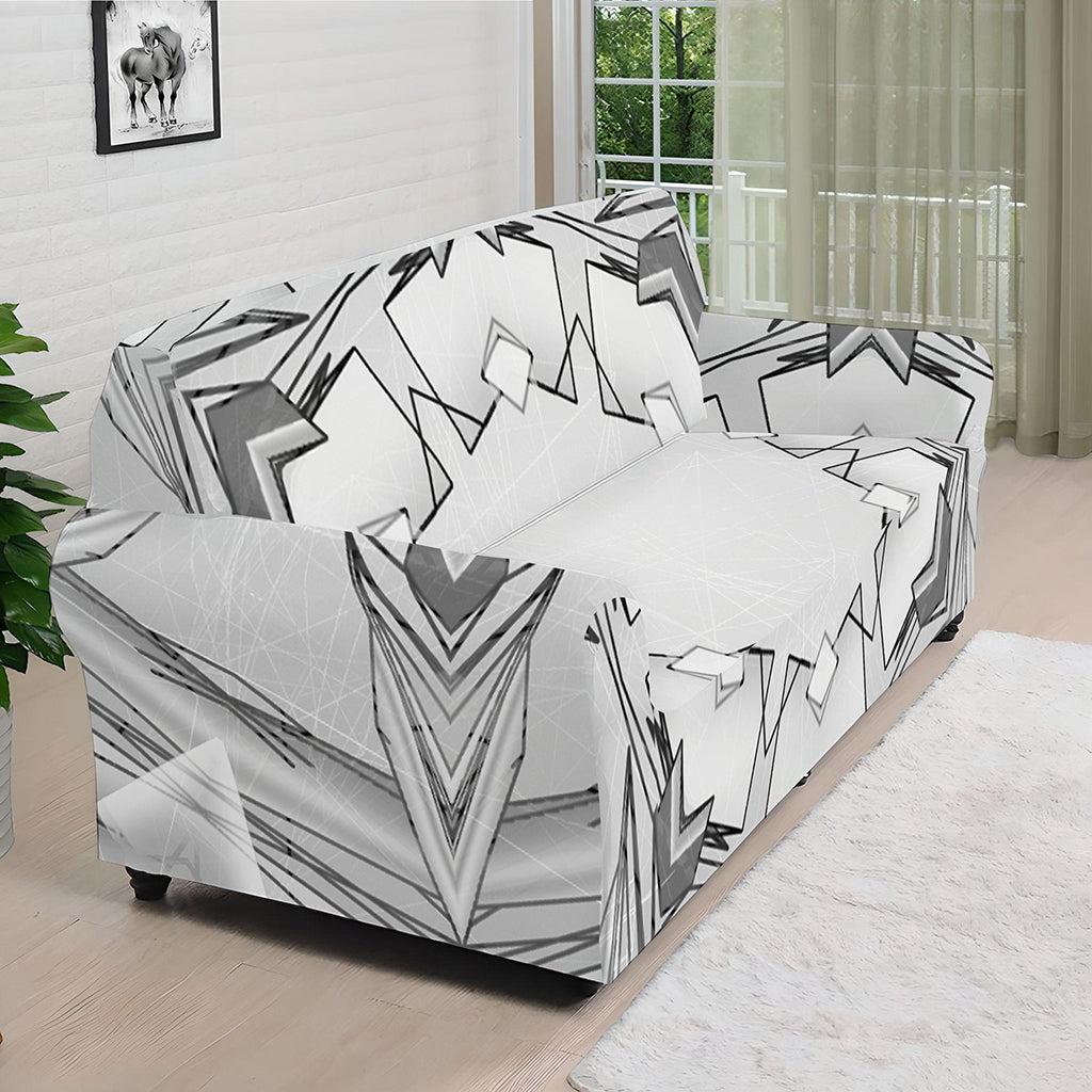 White Kaleidoscope Print Sofa Cover