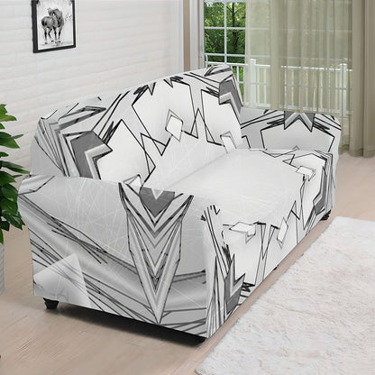 White Kaleidoscope Print Sofa Cover