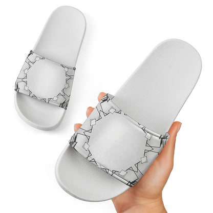 White Kaleidoscope Print White Slide Sandals
