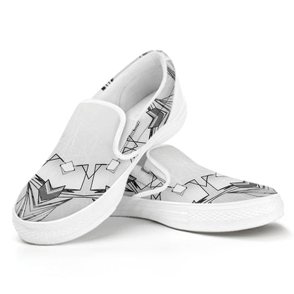 White Kaleidoscope Print White Slip On Shoes