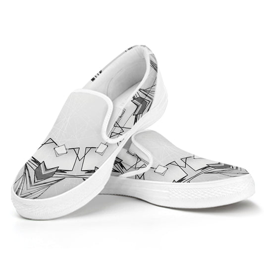 White Kaleidoscope Print White Slip On Shoes